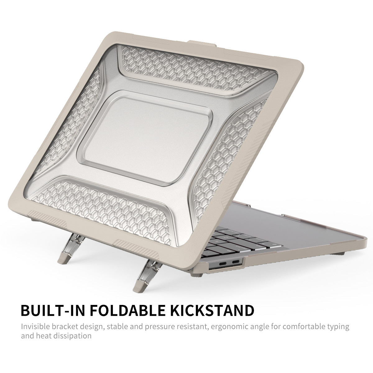 for MacBook Pro 13 inch (2016) A1706 / (2018) A1989 / (2019) A2159 (EU Version) Kickstand Case Hard PC Heat Dissipation Cover with TPU Keyboard Film + Dust-Proof Plugs - Grey for MacBook Pro 13 inch (2016) A1706 / (2018) A1989 / (2019) A2159 (EU Version) Kickstand Case Hard PC Heat Dissipation Cover with TPU Keyboard Film + Dust-Proof Plugs - Grey